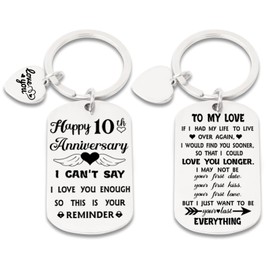 LHPYQ Happy 10th Anniversary Keychain Gifts for Him Her, 10 Year Anniversary Present,Happy Anniversary for Husband Wife Boyfriend