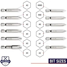 Phillips Screwdriver Drill Bit Set (Premium 12pc Complete Set) w/Storage Case and Bit Holder - 1/4in Hex Shank Magnetic Bit Set - Impact Ready - S2 Steel - Long 2in Heads for Drills. Baker and Bolt