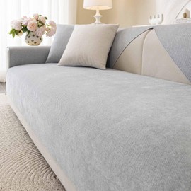 Aucrovee Soft Plush Couch Cover Washable, Non Slip Pluffy Sectional Sofa Covers for 3 Cushion Couch Sofa L Sharped Sofa Slipcover, Furniture Protector for Pets (1 PCS 36"x82" Light Grey)