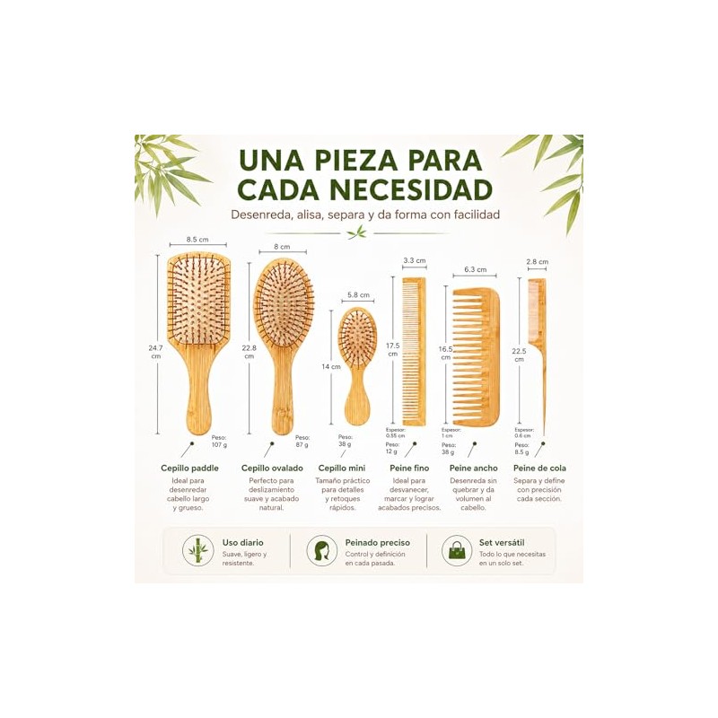 6 Piezas Cepillo para Cabello, Antiestático，Peine para Cabello Antiobstrucción, se