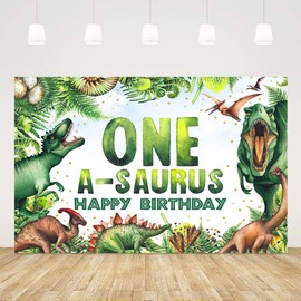 Ticuenicoa 5x3ft Cartoon Dinosaurs 1st First Birthday Backdrop for Boy One a Saurus Green Jungle Safari Dinosaur Photography Background One Year Old Kids Party Decorations Photo Booth Banner Props