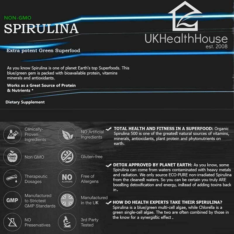 50g UKHealthHouse Pure Premium Spirulina Powder - 62.3% Protein -