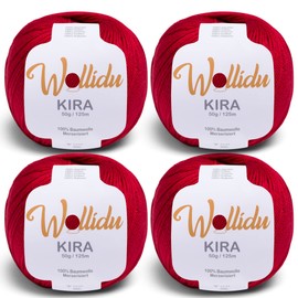 Wollidu Kira 100% Cotton for Knitting and Crocheting 4 x 50g Set Crochet Yarn Knitting Yarn Dark Red
