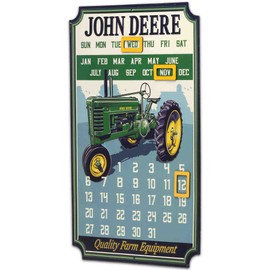 John Deere Calendar - Vintage Embossed Metal John Deere Sign with Magnets for Office, Kitchen or Man Cave Green