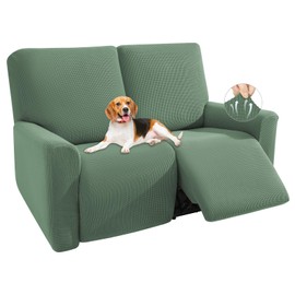 KEKUOU Recliner Loveseat Covers, 4 Pieces Stretch Recliner Sofa Covers for 2 seat Reclining Loveseat Couch, Furniture Protector with Elastic Bottom for Babies and Dogs. (Loveseat, Greyish Green)