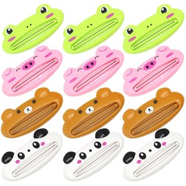 12 Pcs Toothpaste Tube Squeezer Dispenser Toothpaste Clips Cartoon Animal Plastic Toothpaste Clips for Saving Toothpaste Cosmetic Facial Cleanser Creams Pigment