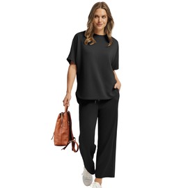 SAMPEEL Summer Outfits for Women Business Casual Two Piece Sets Dressy Lounge Matching Sets Women Clothing Vacation Outfits Black XL