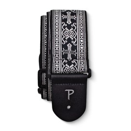Perris Leather Guitar Strap - Silver Cross Design Nylon Guitar Strap, with Leather Ends - Electric/Acoustic/Bass Guitar Strap - Adjustable Strap From 39″ to 58″ - Metallic Silver (TWS-6548)