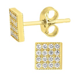 Citerna 9ct Yellow Gold Square Stud Earrings Set with CZ Stones