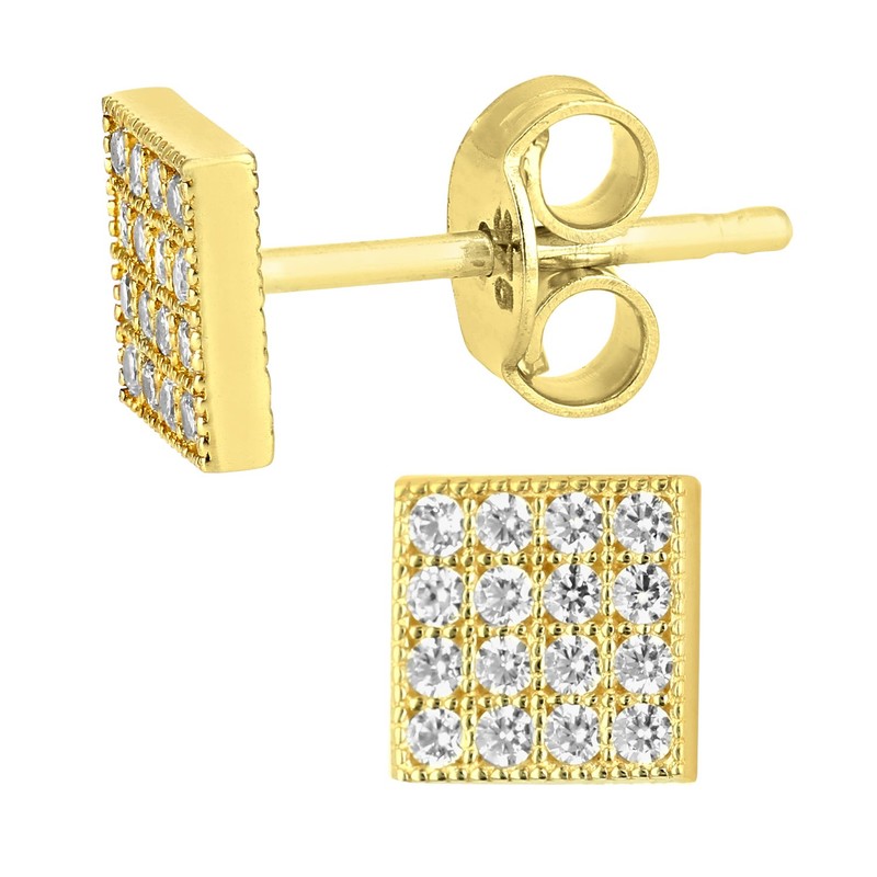 Citerna 9ct Yellow Gold Square Stud Earrings Set with CZ