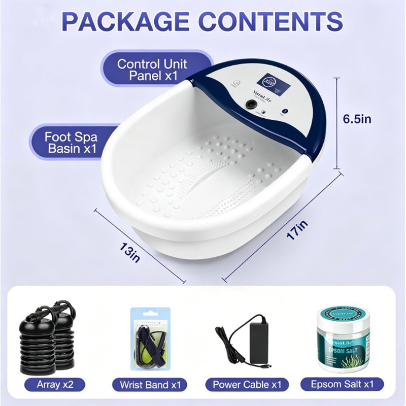 VnioLife Ionic Foot Detox Machine, with Epsom Salt, 2 Arrays,