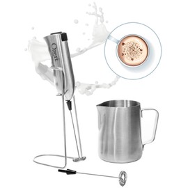 Ozeri Deluxe Milk Frother and 12 oz Frothing Pitcher in Stainless Steel, with Extra Whisk Attachment