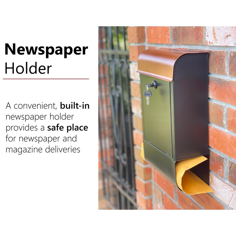 NACH Dominion Locking Mailbox with Newspaper Holder, Wall Mount Mailboxes