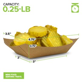 [100 Pack] Mini Disposable Brown Kraft Paper Food Trays, 0.25-Lb Concession Tray, Serving Boats for Party Snacks, Taco Bar, Seafood, Nachos Plates, Quarter-Pound