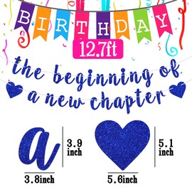 The Beginning of a New Chapter Banner, Baby Shower, 2024 Graduation Sign, Retirement, Farewell, Wedding, House Warming, Job Change Pary Decorations Supplies, Blue Glitter