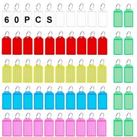 WUPENGZON Pack of 60 Key Rings Writeable 6 Colours Plastic Key Tags with Empty Labels Ring Key Tags for Labelling for Home, Offices, Pet ID, Suitcase, Luggage