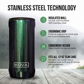 KOVA outdoors K-OG Double-Walled Stainless Steel Insulated Can Cooler for 12 Oz Slim Cans (Rainbow)