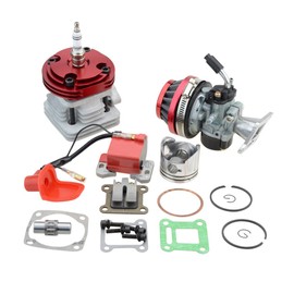 GOOFIT 44mm Cylinder Carburetor Air Filter Ignition Coil Set Big Bore 53cc 54cc Top Kit of Piston for 47cc 49cc 2-Stroke Engine Pocket Bike Atv Quad Motocyle Red