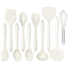 Kitchen Cooking Utensils Set of 10, Onader Silicone Utensils Set for Cooking, Includes Non Toxic Turner Spoon Spatula Whisk Pasta Server - White