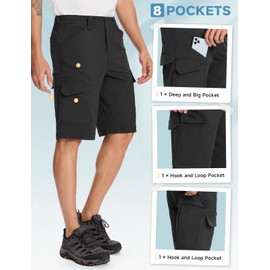 Moosehill Mens-Hiking-Shorts Cargo Lightweight Water Resistant Quick Dry Big & Tall with 8 Pockets for Tactical Work(Black, 44)