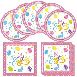 Easter Eggs Party Supplies Tableware Set, 20 Plates and 20 Napkins, for Easter Spring Holiday Party Favor