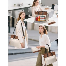 MATEIN Laptop Tote Bag with Insulated Lunch Compartment for Women, PU Leather 2 in 1 Work Briefcase with Clutch Fits 15.6 Inch Laptop, Convertible Professional Shoulder Bag for Office Business, 2 Sets