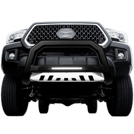 TLAPS 7422438445452 Compatible With 2019-2021 Chevy Silverado GMC Sierra 1500/2022 LTD Limited Matte Black AVT Style Aluminum LED Light Bull Bar Guard with Stainless Skid Plate