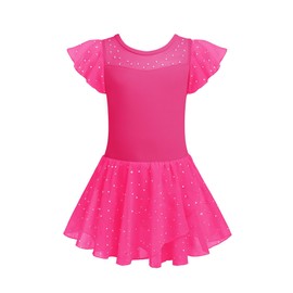 Zaclotre Girls Ballet Leotards Ruffle Sleeve Sparkle Dance Leotard Toddler Ballerina Dress Outfits Hot Pink
