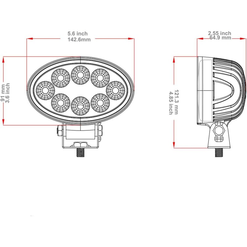 Oval Led Flood Light 12v/24v, 2PACK 5.5In 24W Led Light