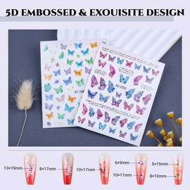 Sinyanail 12 Sheets 3D Butterfly Nail Art Stickers Self-Adhesive Aurora Lively Butterfly Flowers Nail Decals Supplies Stickers with Tweezer for Women's Manicure Making(Hudie)