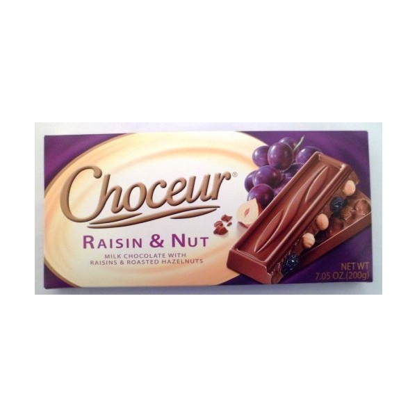 Choceur Raisin & Nut Milk Chocolate With Raisins & Roasted Hazelnuts 7.5 oz (200 g) (Pack of 2) by Choceur