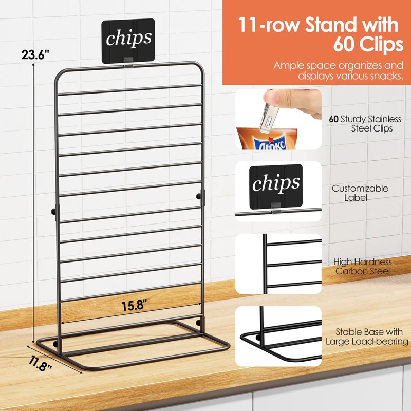 Nuovoware Chip Rack Display Stand, 11-Row Chip Bag Holder with