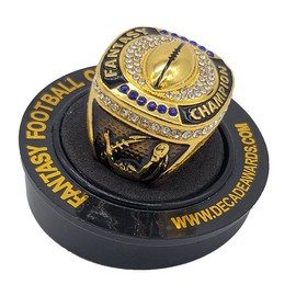 Decade Awards SFantasy Football Champion Ring-No Year | Heavy FFL Champ GOLD Finish Ring with Stand (GOLD, 12)