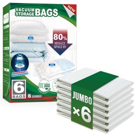 TAILI 6 Pack Vacuum Storage Bags, Jumbo Vacuum Seal Bags for Clothing (40x31 Inch), Space Saving for Bulky Bedding, Comforters and Blankets, Extra Large Closet Storage and Organization
