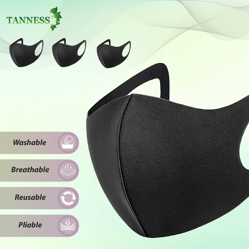 TANNESS 6 Pack Black Reusable Face Mask, Fashion Reusable Washable