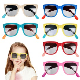 6 pcs Kids Sunglasses Bulk Folding Toddler Sunglasses Party Favors Pool Beach Birthday Goodie Bags Neon Colors Boys Girls