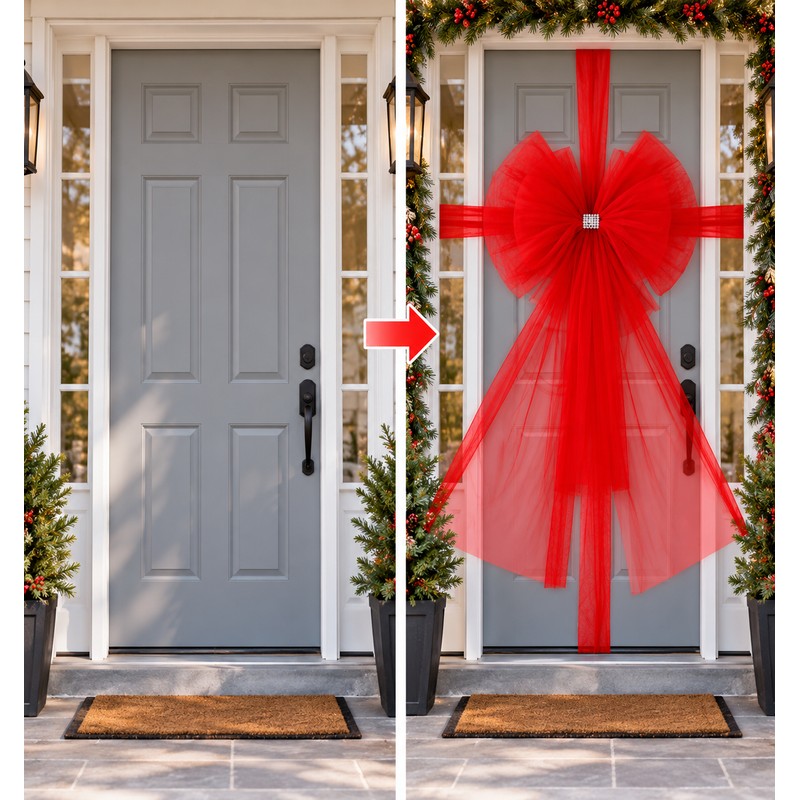 Large Christmas Door Bow with Long Ribbon – Oversized Red