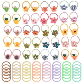 120 PCS Hair Ties for Girls, Hair Ties with Flowers Elastic Rubber Bands Colorful Hair Accessories Ponytail Holders for Kids Toddlers Little Girls