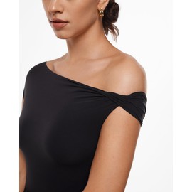 INLYRIC Women's Inbarely Soft Off The Shoulder Tops Versatile Going Out Trendy Shirts Y2K Spring Summer Outfits Black Large