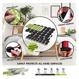 Slipstick Gorilla Felt Furniture Pads (76 Piece Variety Pack) Premium Furniture Pads & Chair Leg Floor Protectors for Hardwood Floors & Hard Surfaces