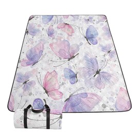 Smell Sunshine Outdoor Picnic Blanket,Portable Sandproof Waterproof Picnic Mat,Pink Butterfly Printed Camping Beach Mat for Sand and Wet Grass Hiking (Pink Butterfly L)