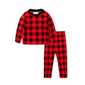 Mud Kingdom Toddler Girls Polar Fleece Pajamas Set Long Sleeve Cute Warm Fall Winter Christmas Red Buffalo Plaid 2T