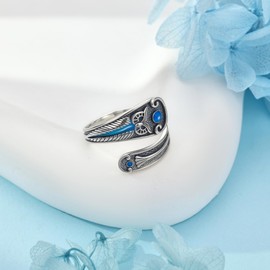 YAFEINI Owl Spoon Ring S925 Sterling Silver Adjustable Thumb Rings Vintage Owl Jewelry Gifts for Women Mom Wife