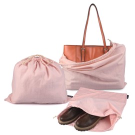 PlasMaller Dust Cover Storage Bags Purified 100% Cotton Flannel with Drawstring Pouch For Handbags Purses Pocketbooks Shoes Boots Set of 3 (Pink)