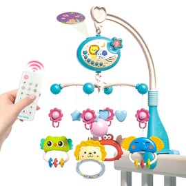 Baby Cot Mobile Toys- Baby Crib Newborn Toys with Music and Star Projection, Timing Function, Spin, Baby Accessories with Remote Control, Star