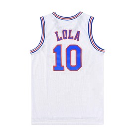 Youth Basketball Jerseys #10 Lola Space Jerseys for 8-18Y Kids with Head Hoop & Socks (White, Youth Medium)
