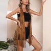 SANSIWU Women's Tassel Vests Vintage Cowgirl Hollow Out Flower Pattern