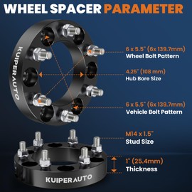 KUIPERAUTO 6x5.5 Wheel Spacers,1 inch Forged Wheel Adapters Compatible for Silverado Suburban GMC Sierra1500,M14 x 1.5" Studs 108mm Center Bore,4 PCS Black