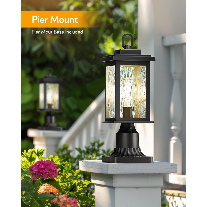 VIANIS Dusk to Dawn Outdoor Post Light Fixture with Pier