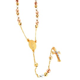 SHOP LC DELIVERING JOY Rosary Necklace - Lariat Cross Necklace in Tritone - Fashion Rosary Bead Necklaces - 26" Chain Length Catholic Faith Christian Religious Valentines Day Jewelry Gifts for Women